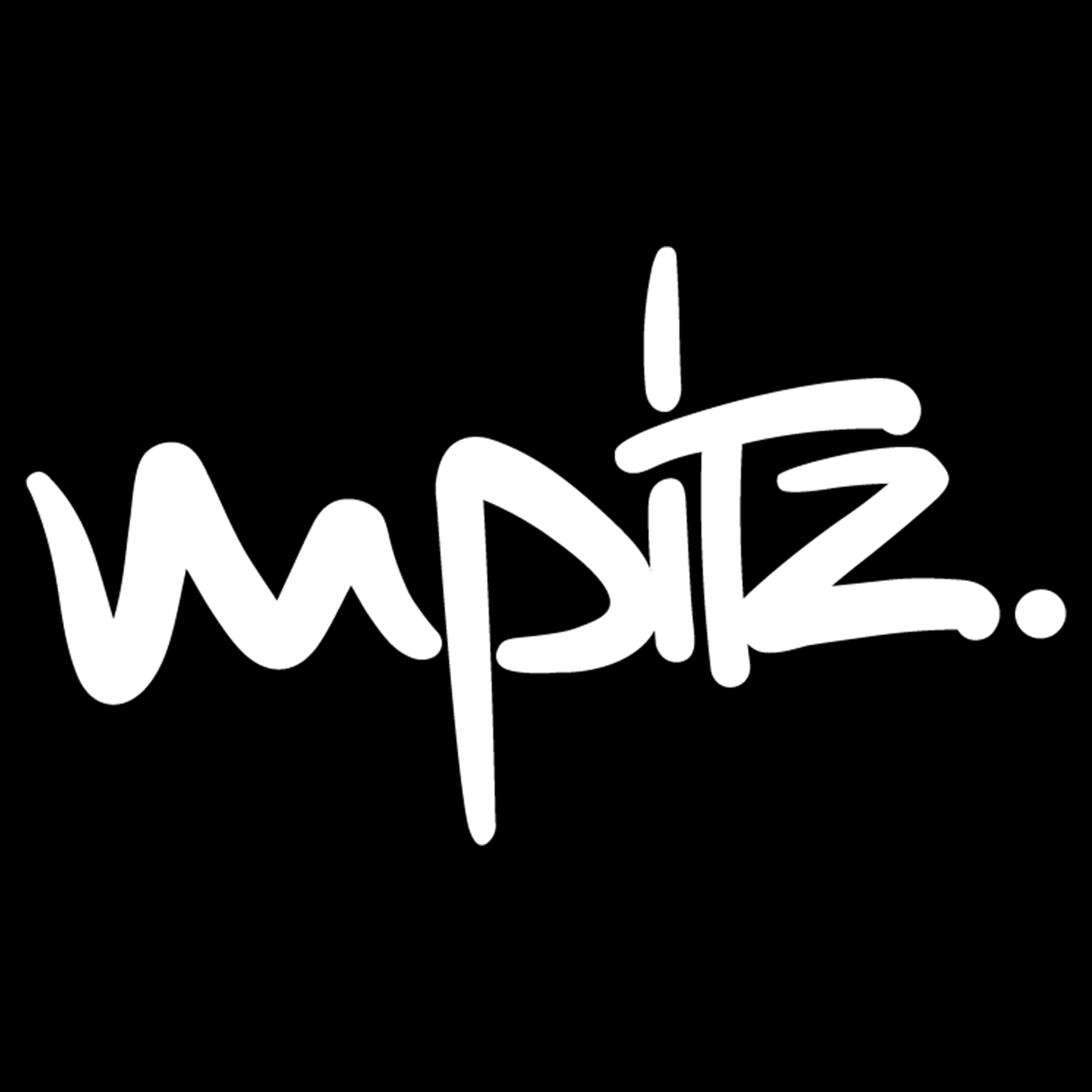 Word "mpitz" as a logo, stylized white graffiti tag on a black background.